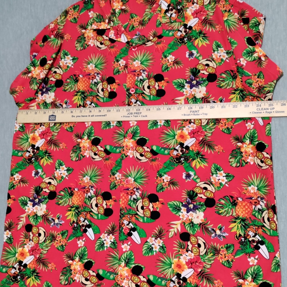 Disney Mickey Mouse Hawaiian Shirt Mens XXL Red Tropical Floral Button Up Aloha - Picture 7 of 12